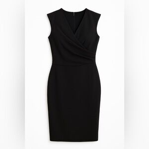 Alexia Admor Black Wrap Cocktail Dress 1X | Ruched Midi Little Black Dress